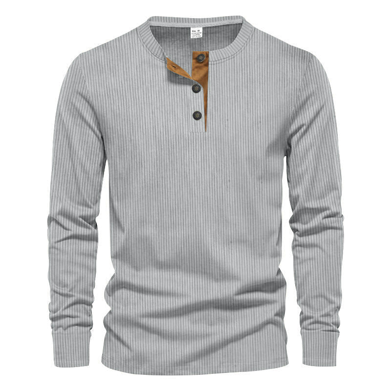Herren Langarmshirt Strukturiert Modern Mit Knöpfen