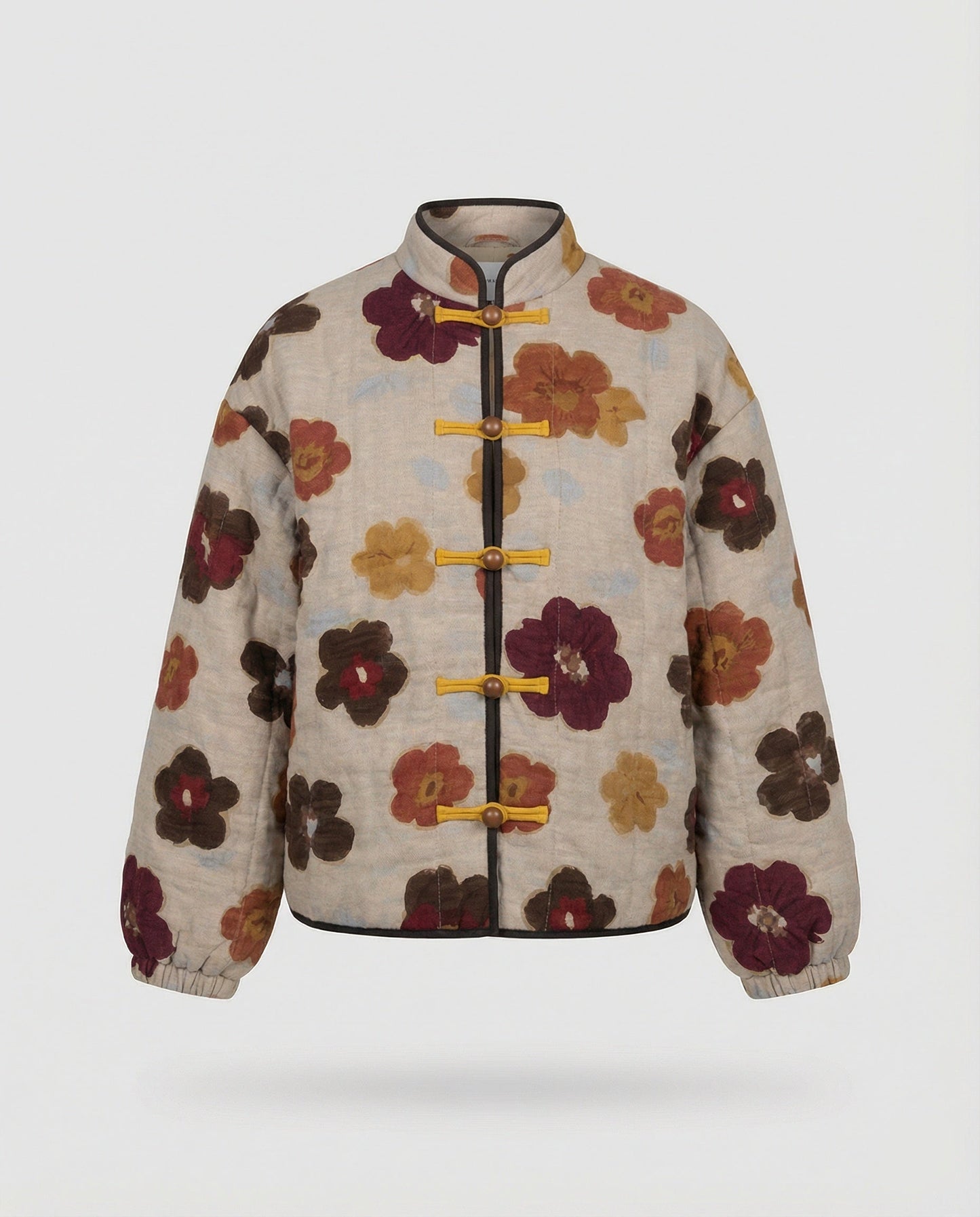Damen Blumen-Jacke Kurz Ballonärmel Freizeitmode