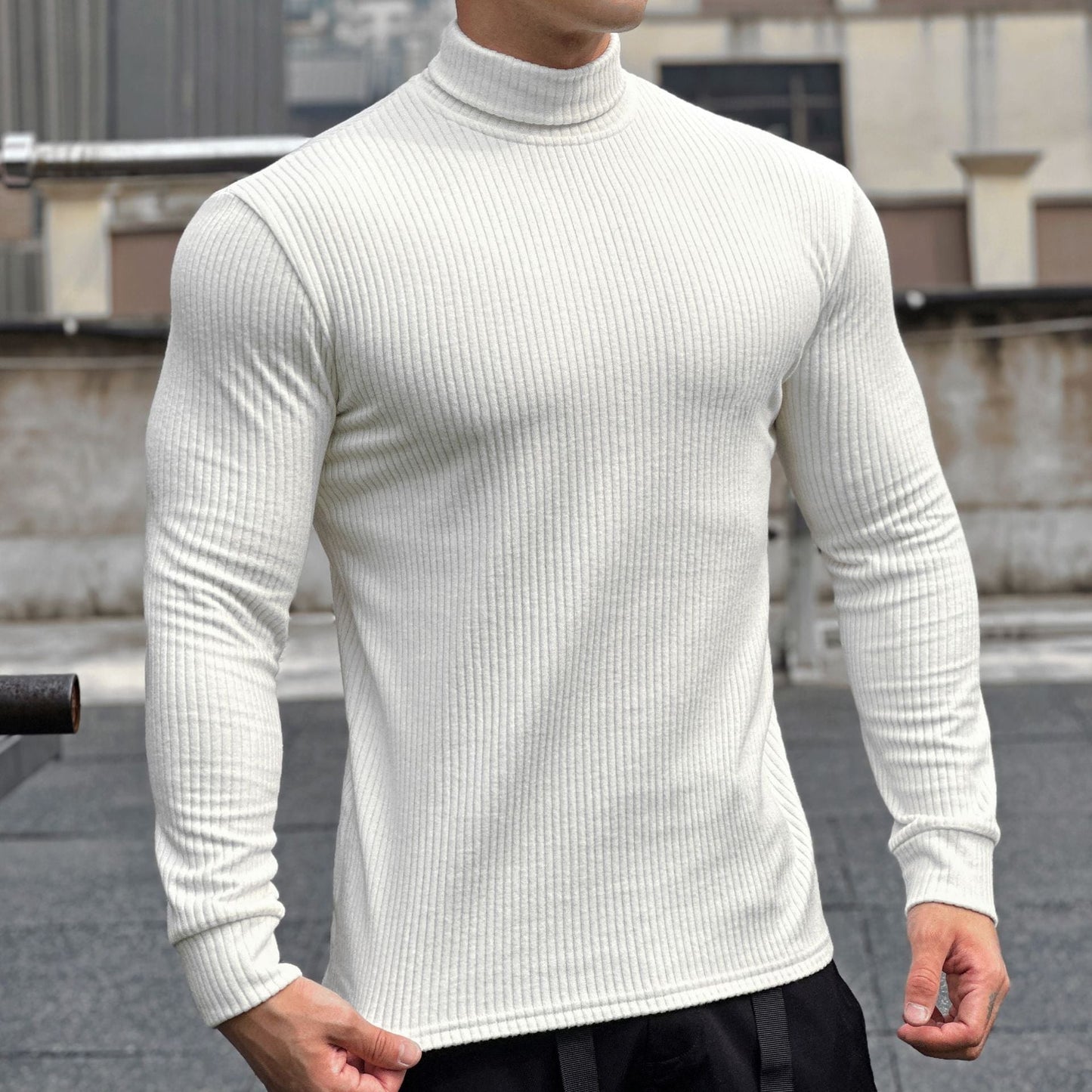 Herren Langarmshirt Elegantes Rippmuster Modern