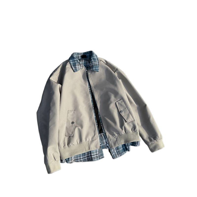 Herren Bomberjacke Stehkragen Kariert Modern