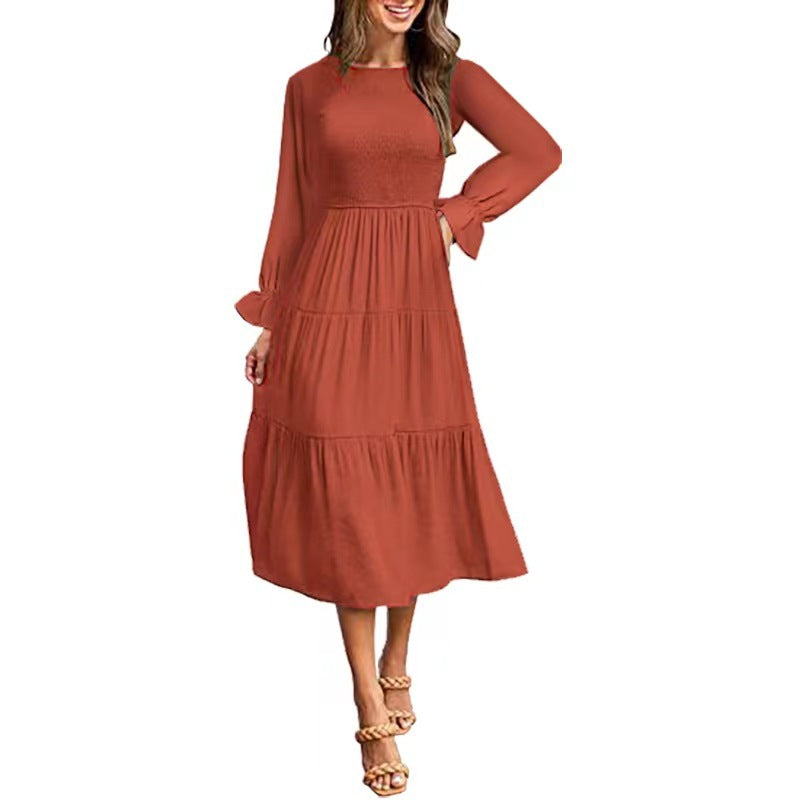 Elegantes Maxikleid Rüschen Damenkleid Lang