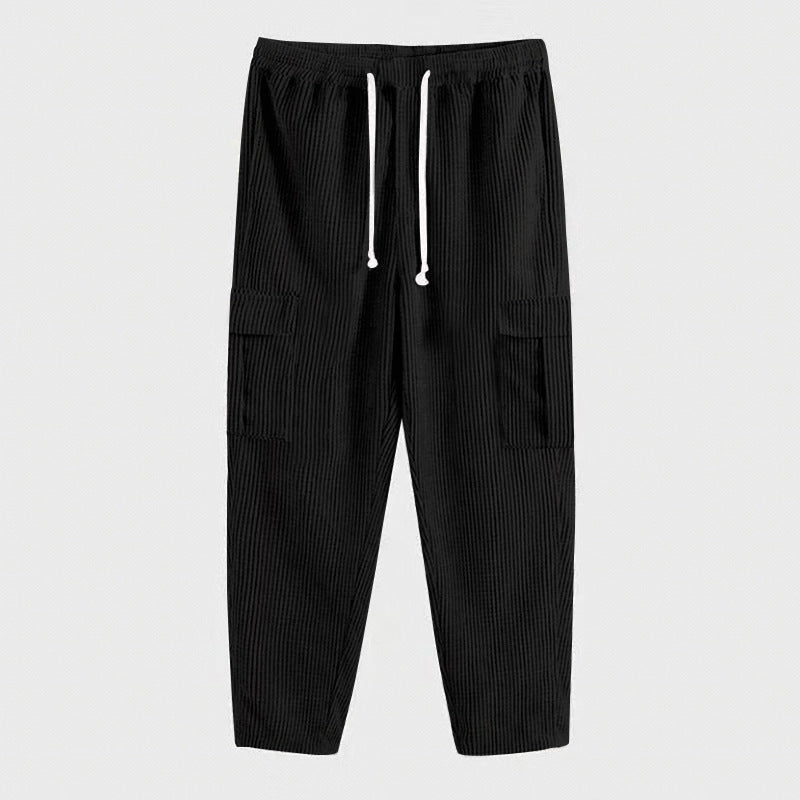 Herren Cargo-Hose im lässigen Schnitt mit elastischem Bund und praktischen Taschen BerlinGlamour → Herren Cargo-Hose im modernen Stil mit elastischem Reißverschluss und praktischen Verstau