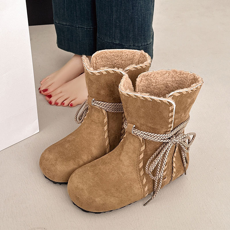 Damen Winterboots Weich Warm Schnürboots Frauenstiefel