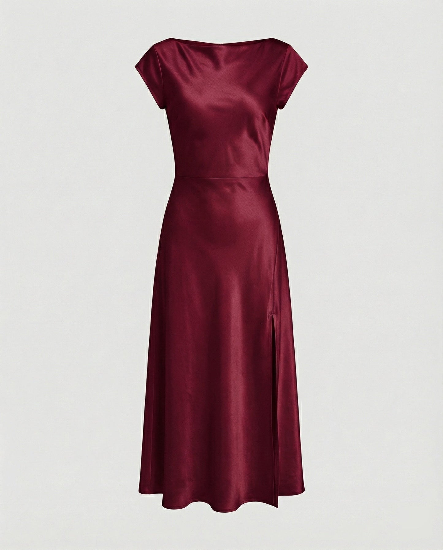 Damen Midikleid Satin Elegant mit Schlitz