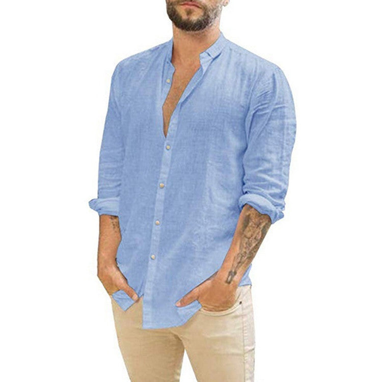 Herren Hemd Langarm Modern Stehkragen Strukturiert Elegant