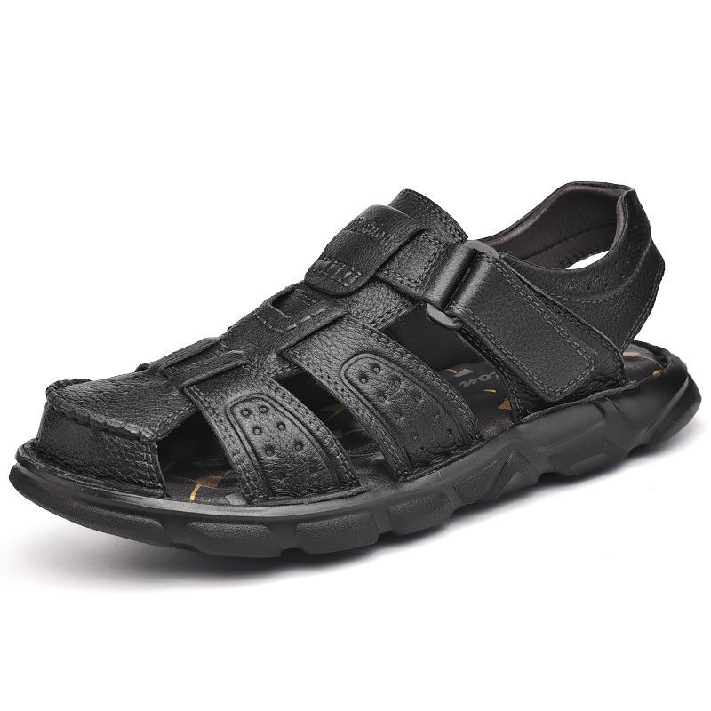 Herren Leder Sandalen Rutschfest Verstellbar Klettverschluss