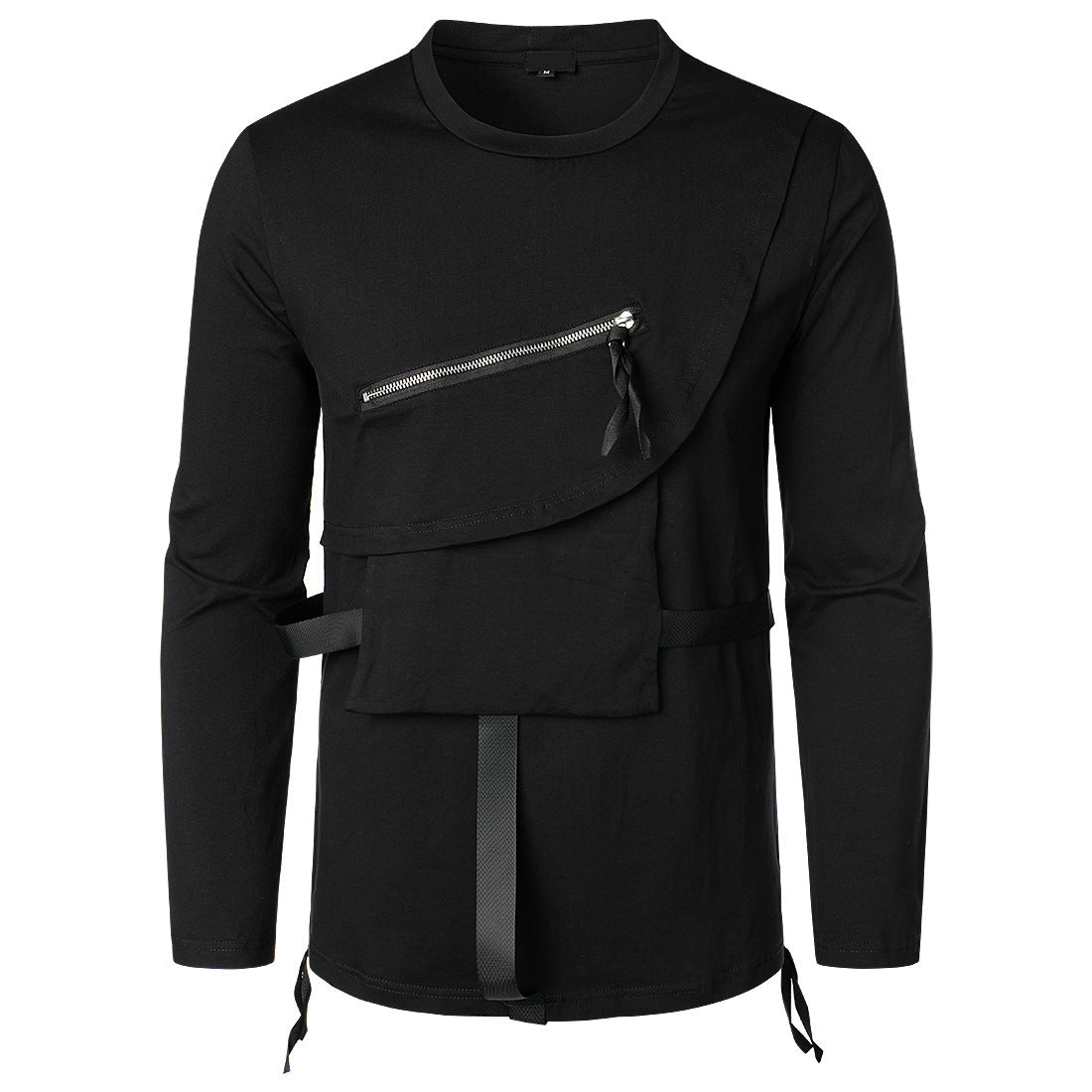 Herren Langarmshirt Modern Asymmetrisch mit Brusttasche