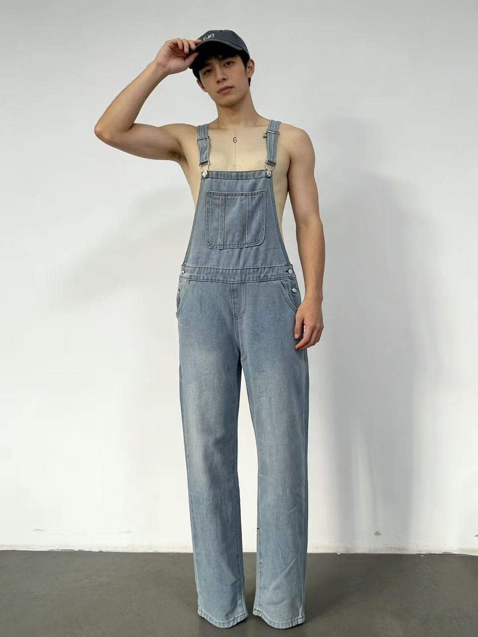 Herren Latzhose Jeans Bequem Weit Schnitt