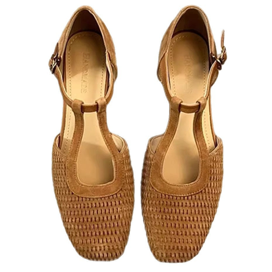 Damen Halbschuhe Geflochtene T-Strap Schuhe Elegantes Design