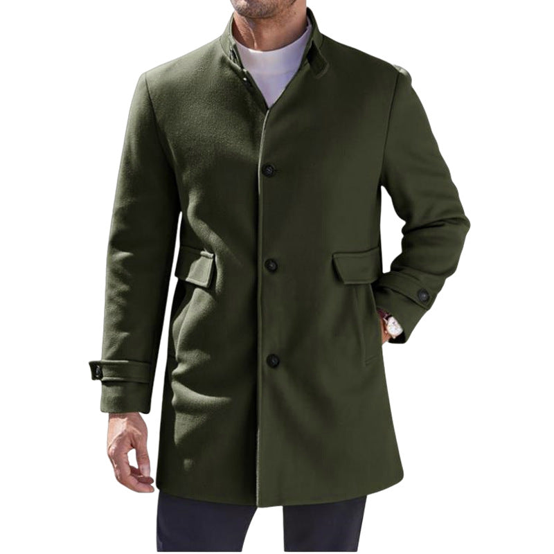 Herren Mantel Eleganter Stehkragen Taschen Modern