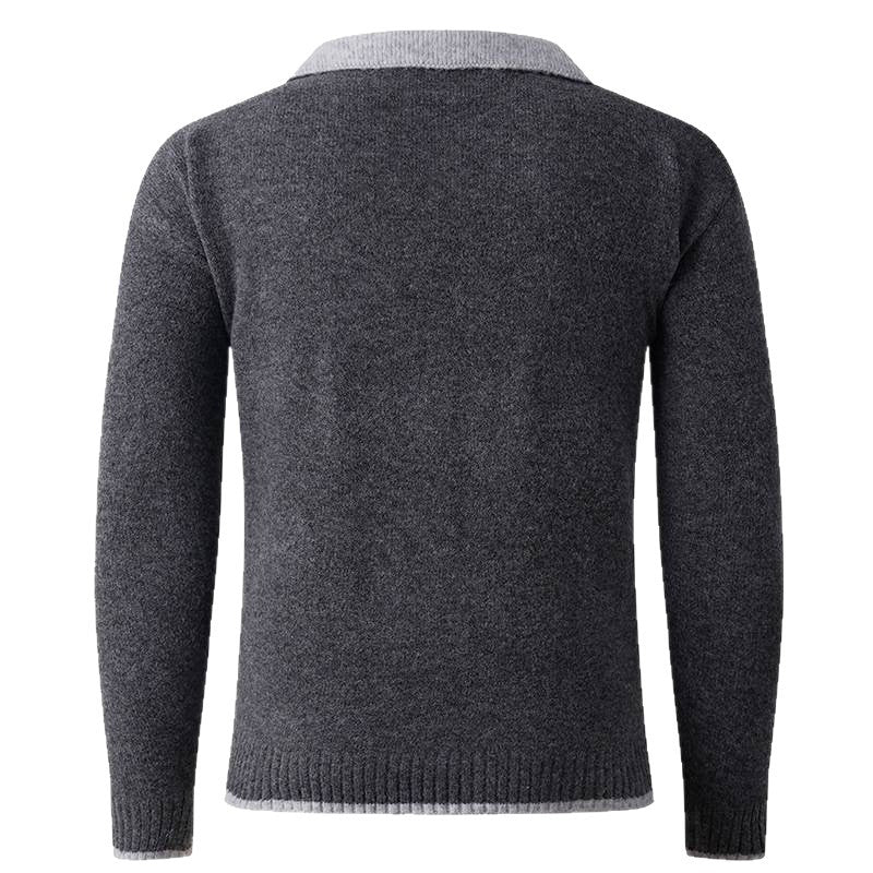 Herren Pullover V-Ausschnitt Fein Gestrickt Mit Hemdkragen