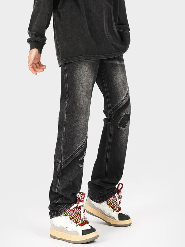 Herren Ripped Jeans Lässig Asymmetrisch Design