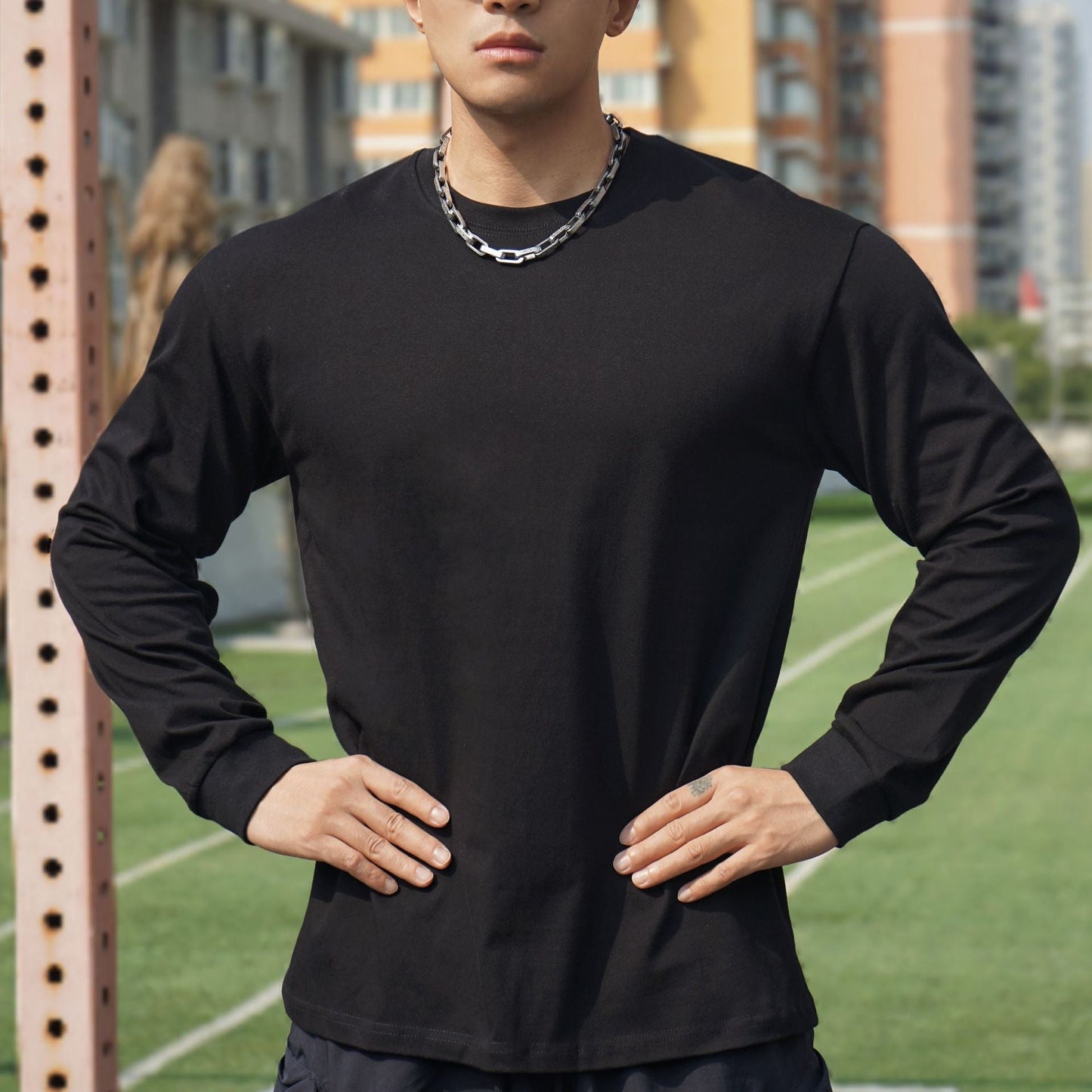 Herren Langarmshirt atmungsaktiv Hochwertig Baumwolle Casual