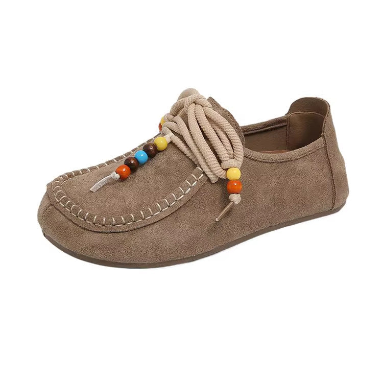 Damen Mokassins Weich Wildleder Perlen Schuhe Modern