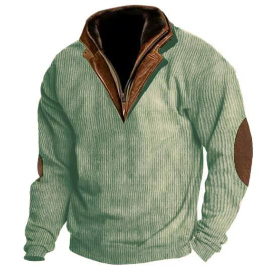 Herren Strickpullover Leder Details Hochkragen Modern