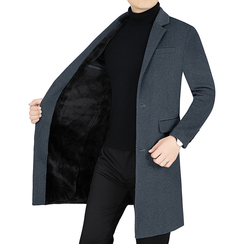 Herren Mantel Warm Verarbeitet mit Weichem Innenfutter Schwarz