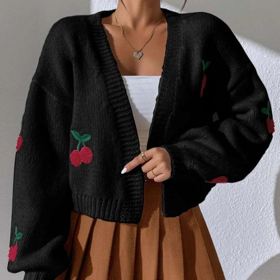 Damen Strickjacke Kirschmuster Damenjacke Elegent
