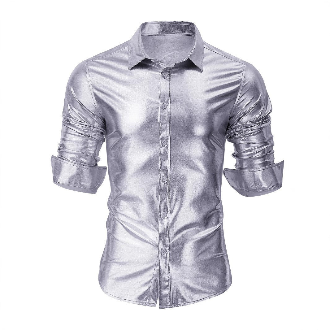 Herren Langarmhemd Modern Glänzend Slim Fit