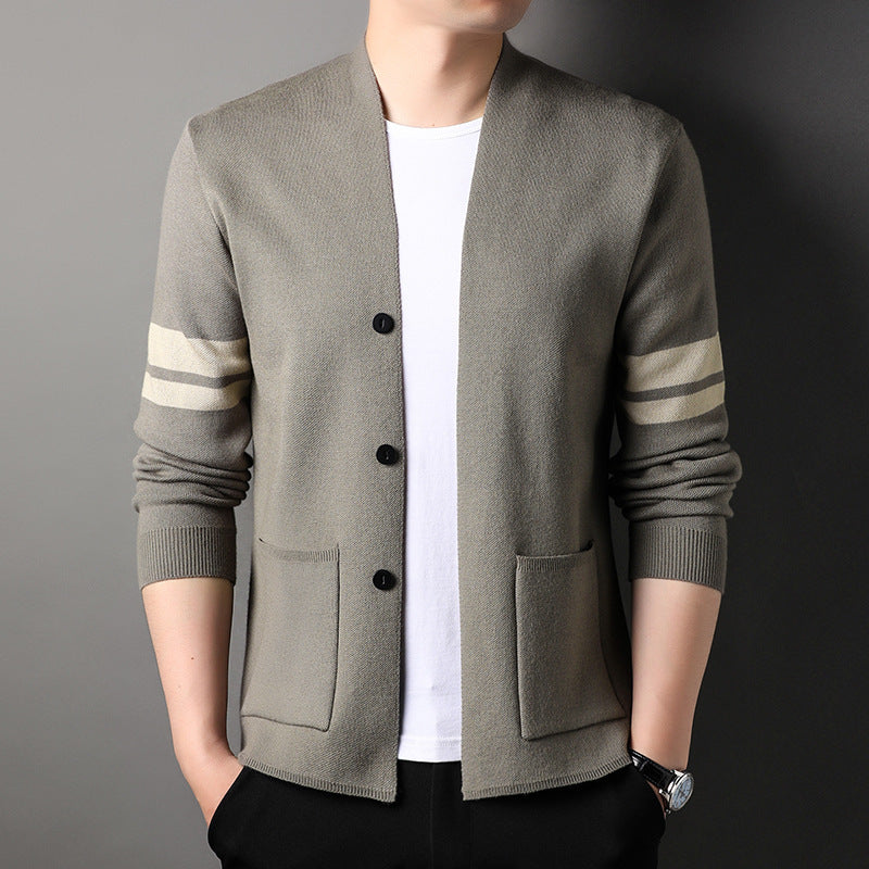 Herren Strickjacke Modisch mit Kontraststreifen und Taschen