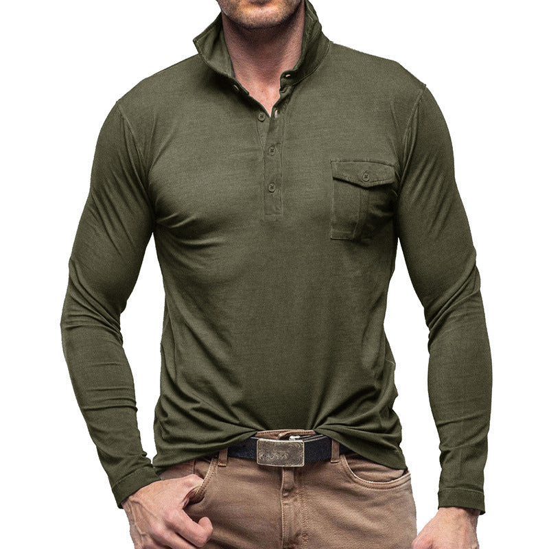 Herren Poloshirt Langarm Moderner Stehkragen Slimfit
