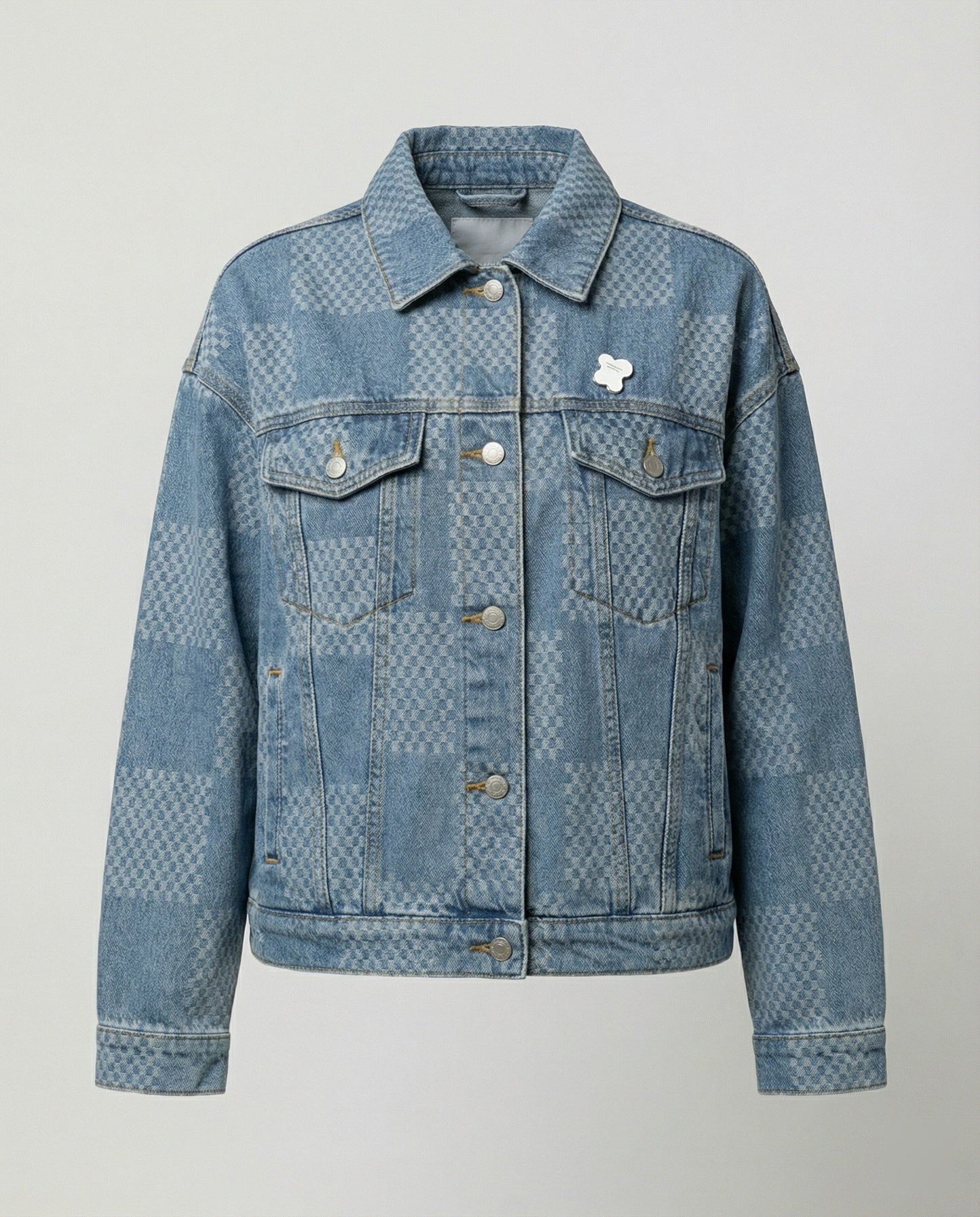 Damen Jeansjacke Schachbrettmuster Oversized Urban Style