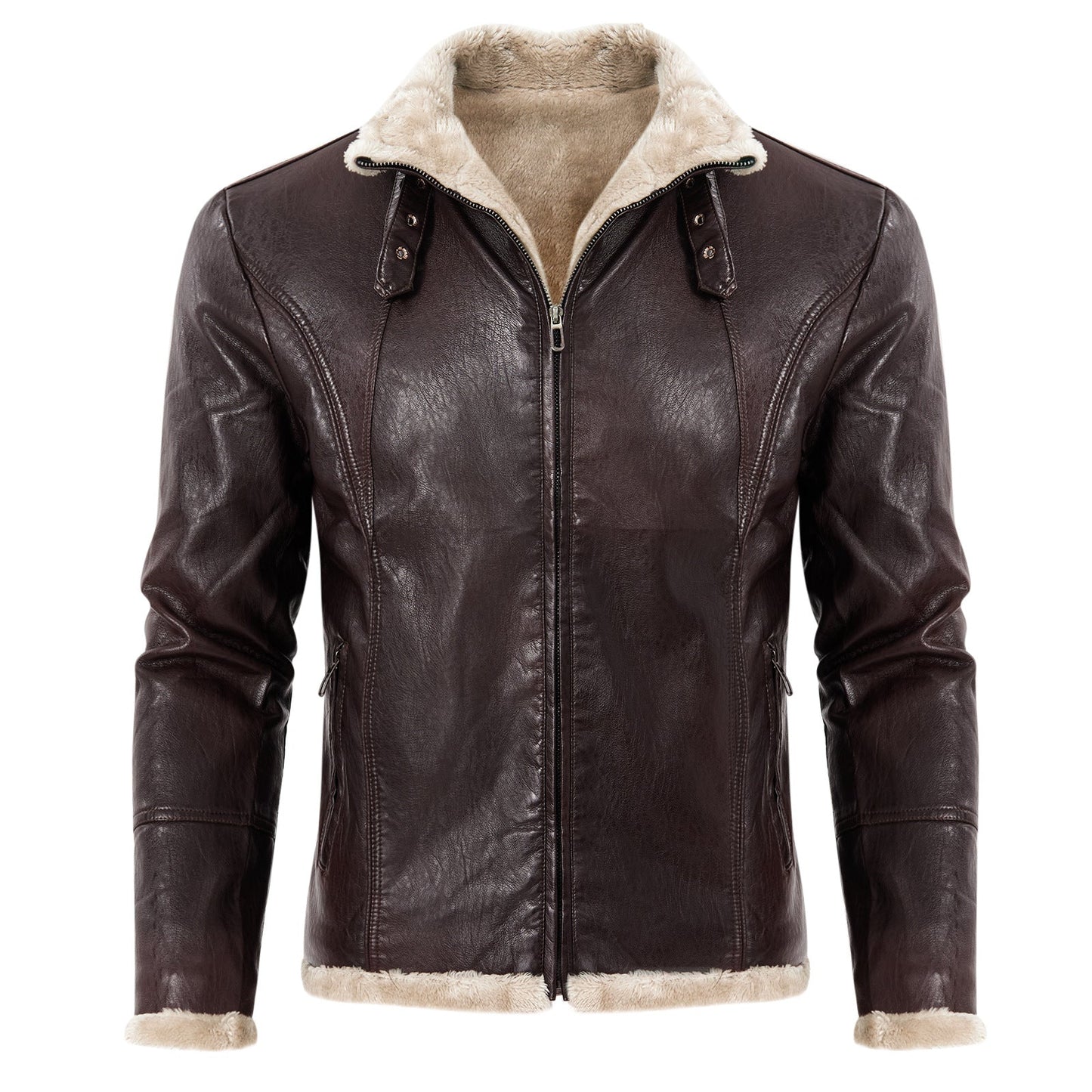 Herren Lederjacke Elegante Schwarz Warm gefüttert