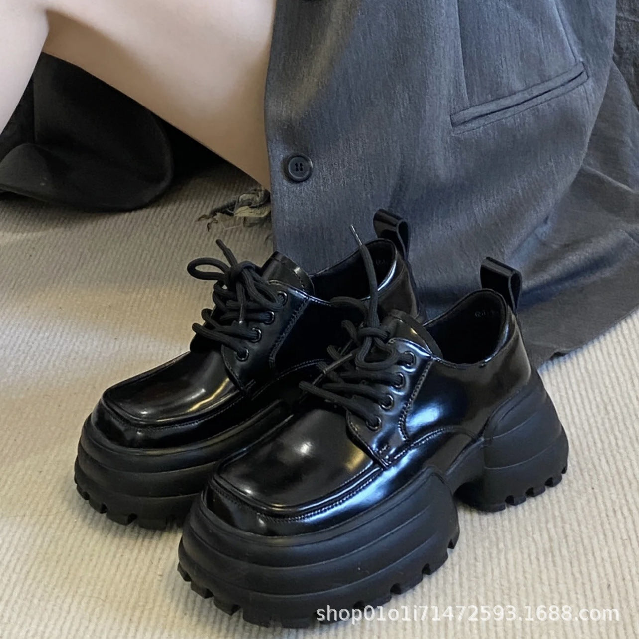 Damen Schnürschuhe Chunky Robust Glänzend