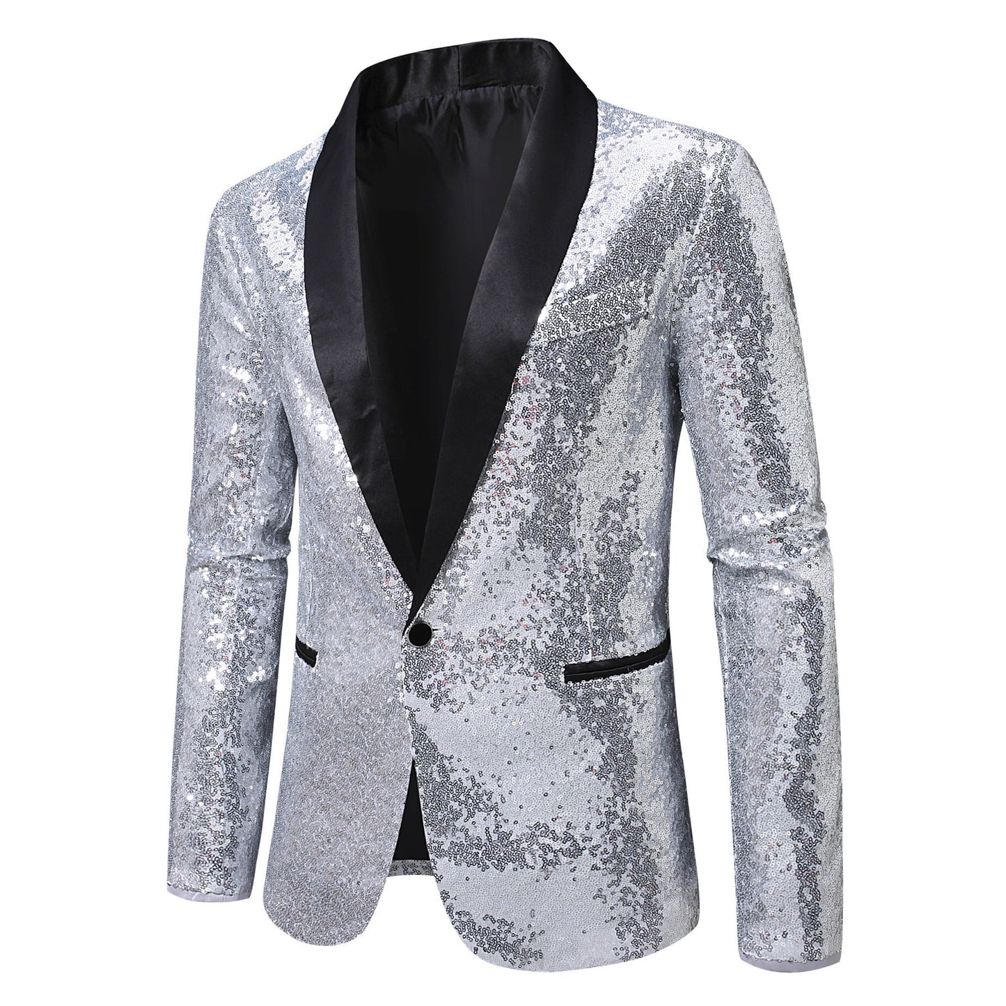 Eleganter Herren Blazer Glänzend Pailletten Revers Abendjacke