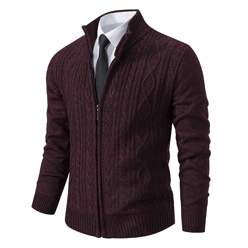 Herren Strickjacke Stehkragen Musterung Modern