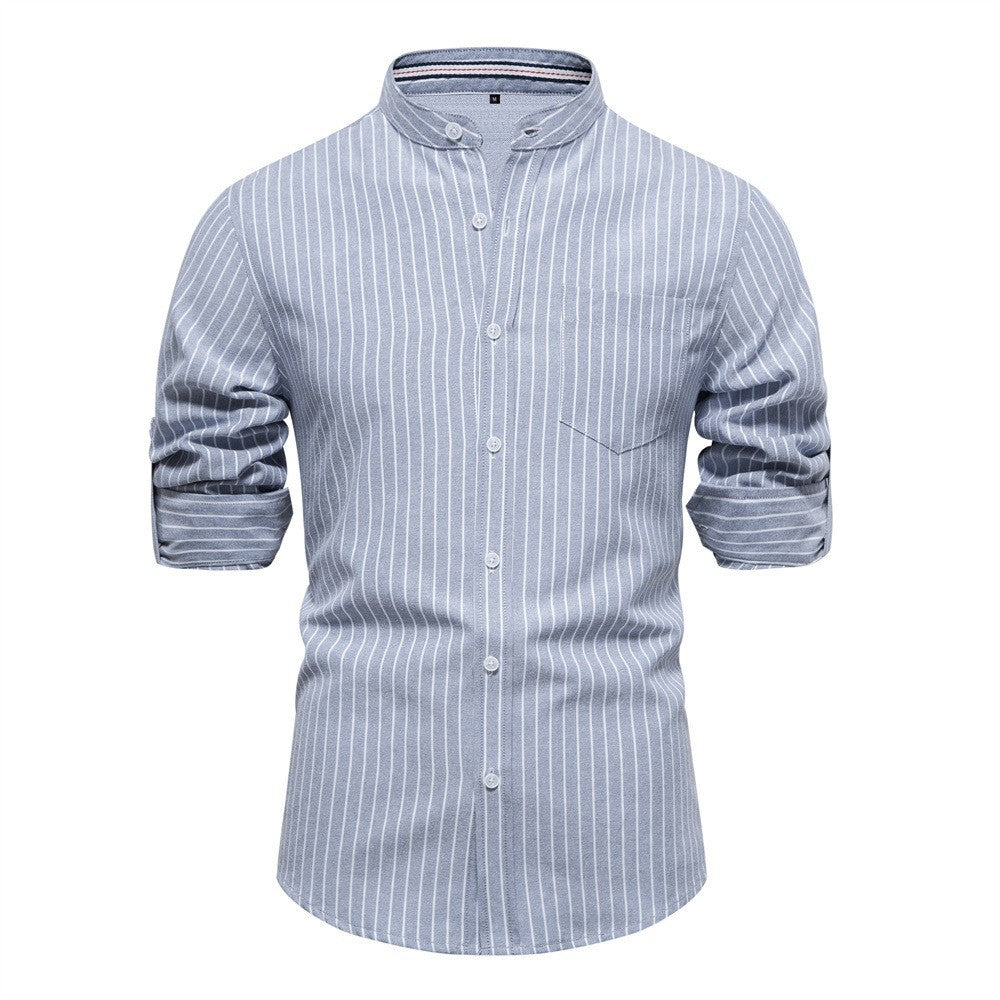 Herren Hemd Streifen Henley Stil Ärmel Rollbar Modern