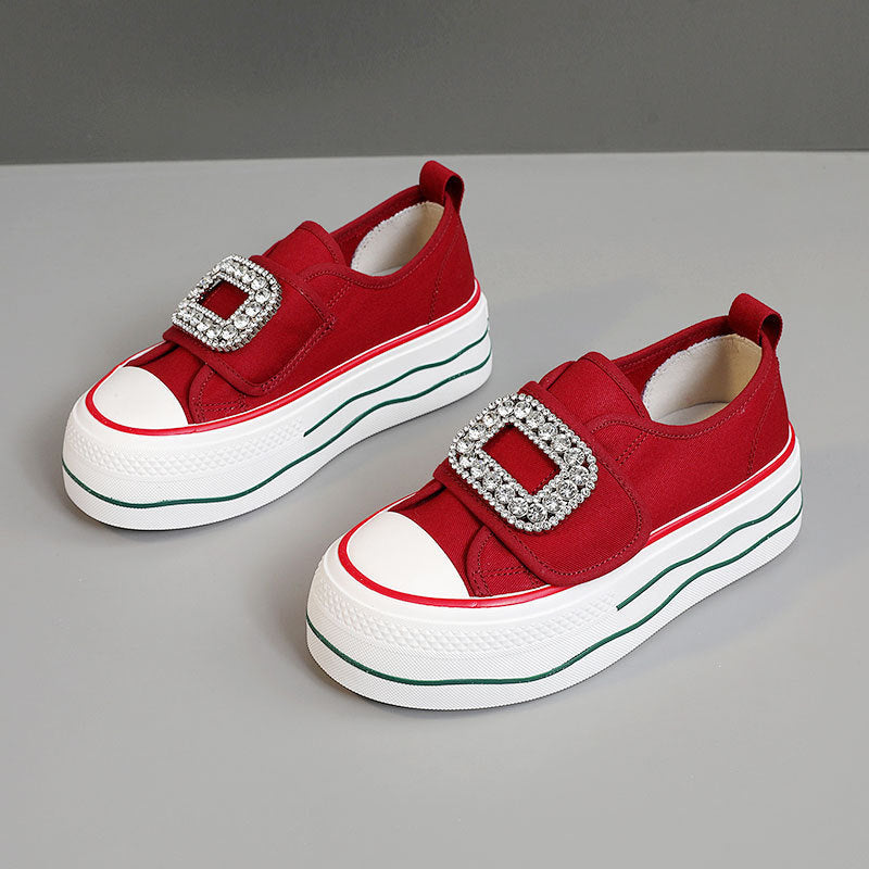 Damen Sneaker Hoch Plattform Glitzer Schnalle