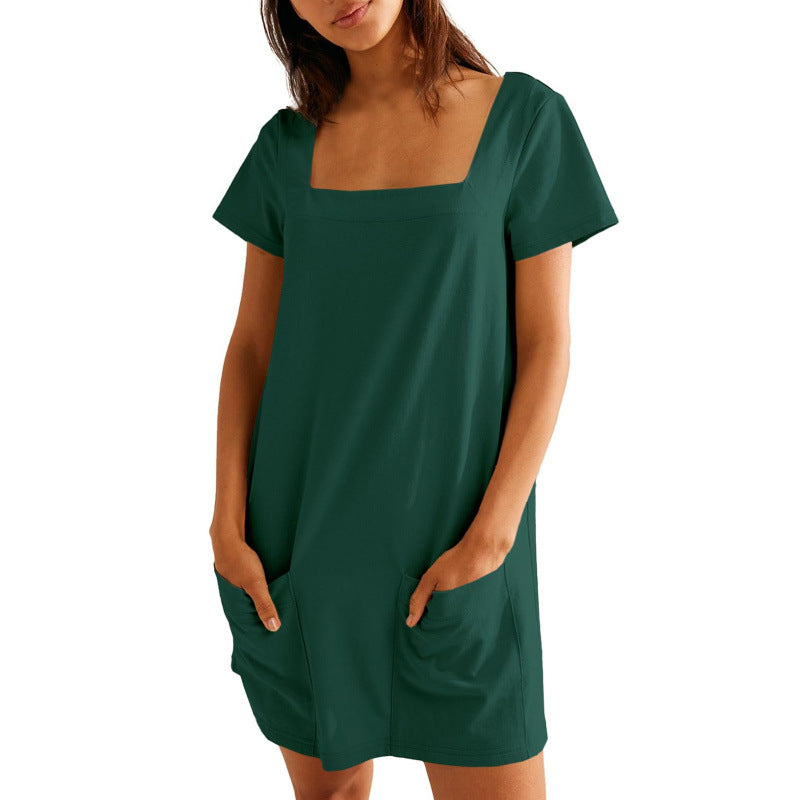 Kurzarmes BerlinGlamour Taschenkleid mit quadratischem Ausschnitt