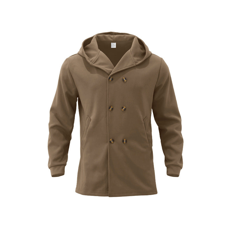 Herren Mantel Modern mit Kapuze und Doppelknopf