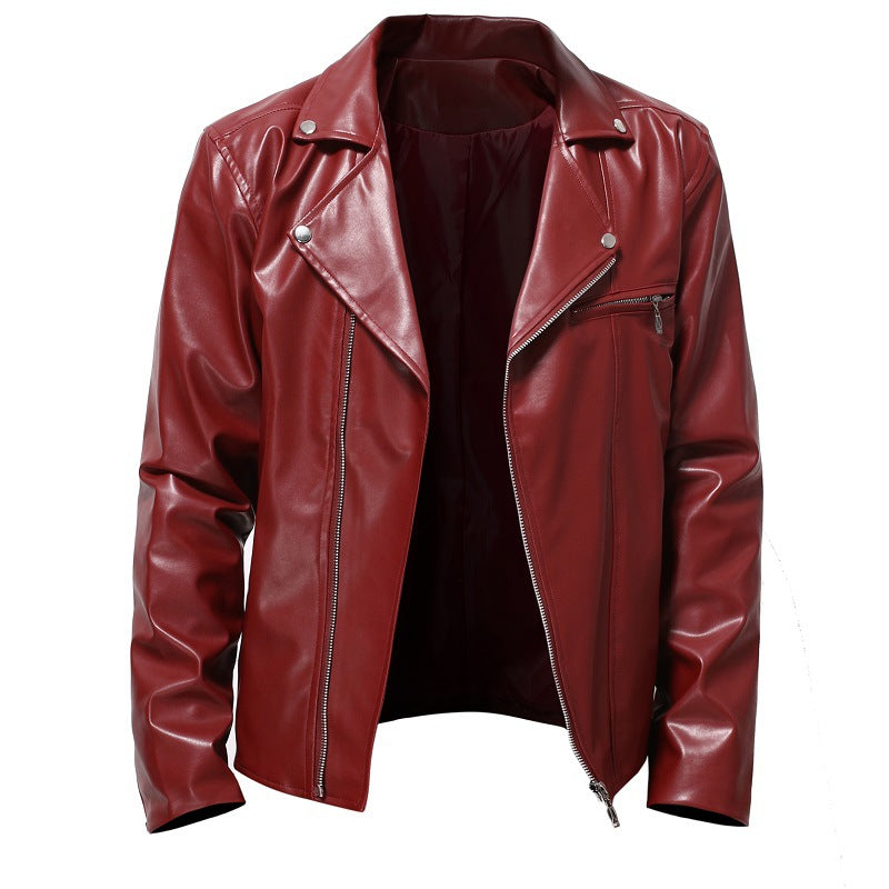 Lederjacke Herren Bikerjacke Kunstleder Schwarz Modern