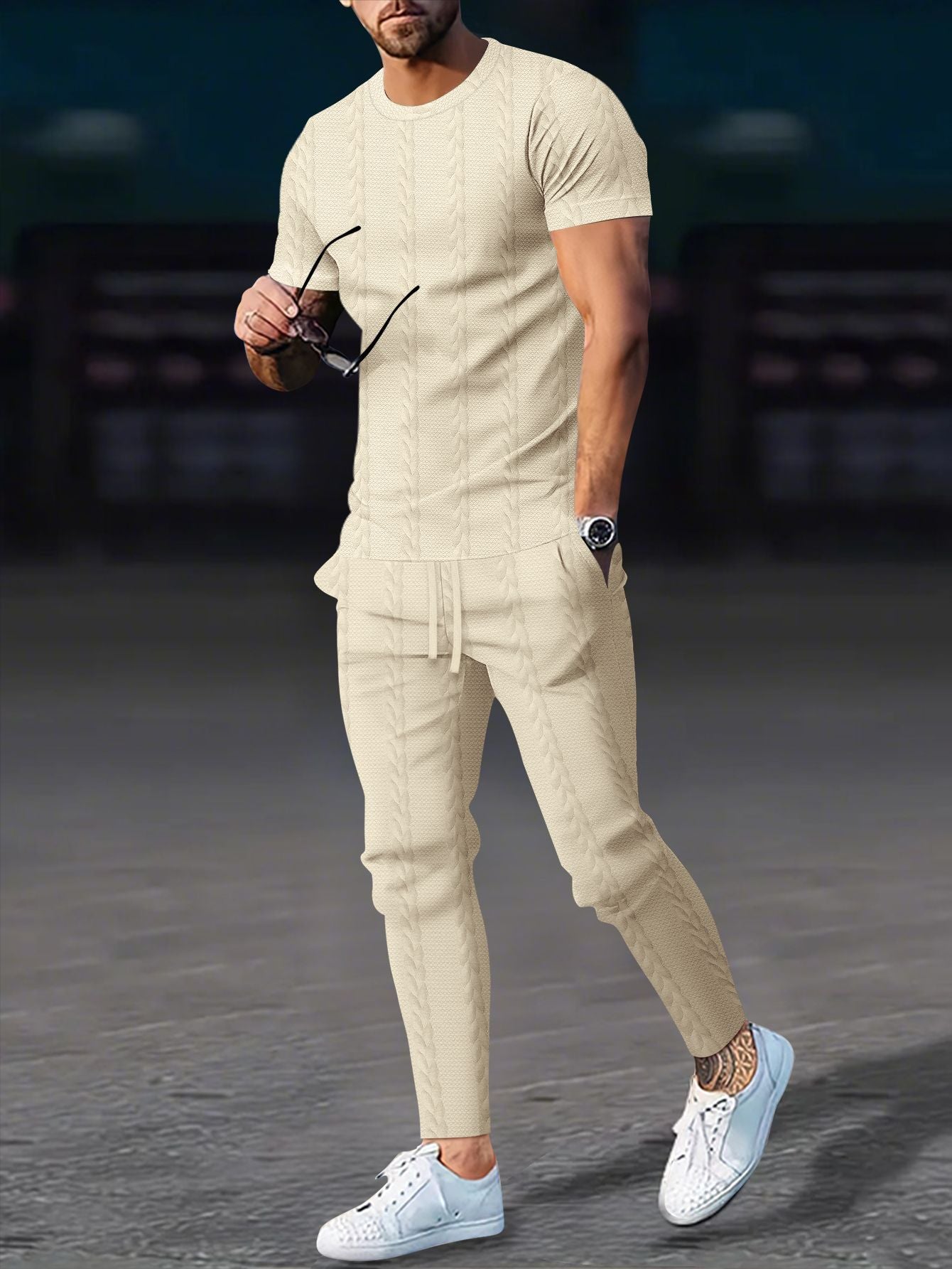 Herren Freizeitanzug Set Sportlich Modern mit Struktur