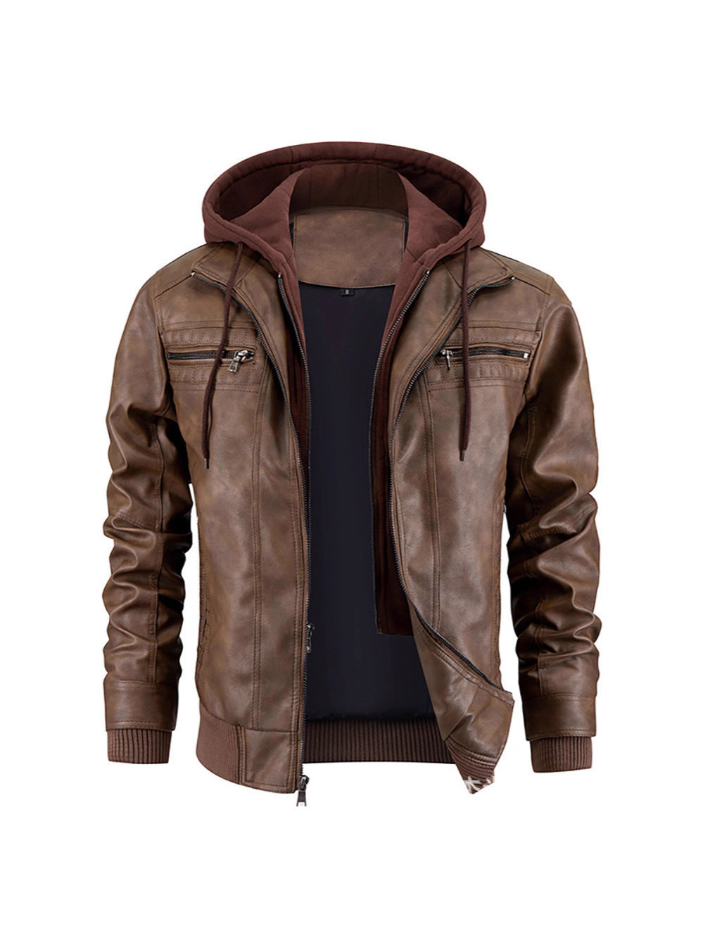 Leder Winterjacke mit Kapuze Schwarz Echtleder