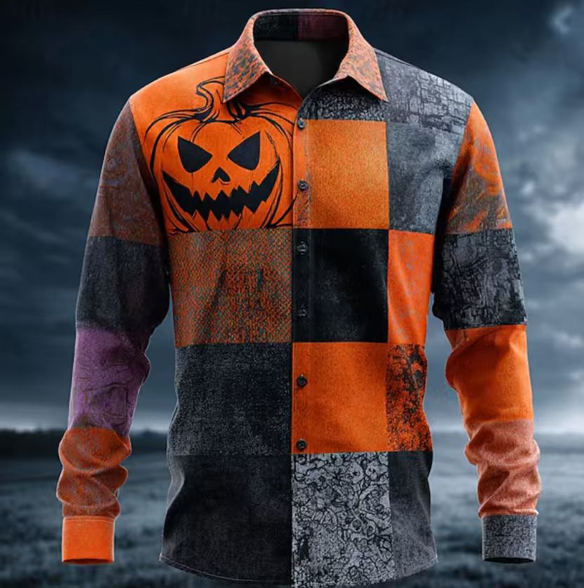 Herren Halloween Hemd Berlin Motiv Gruselig Kurzarm