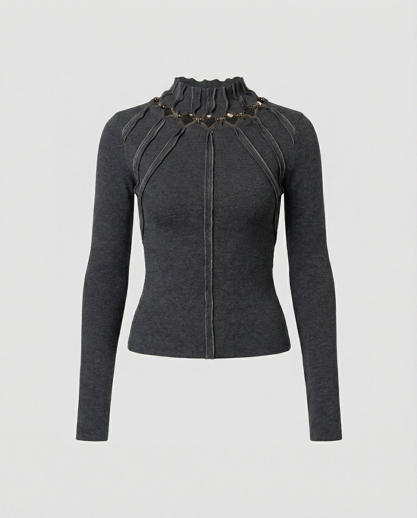Damen Langarmshirt Slim Fit Dunkelgrau Cut-Out Oberteil