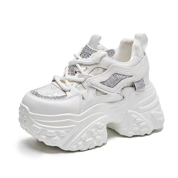 Damen Sneaker Sportlich Chunky Glitzer