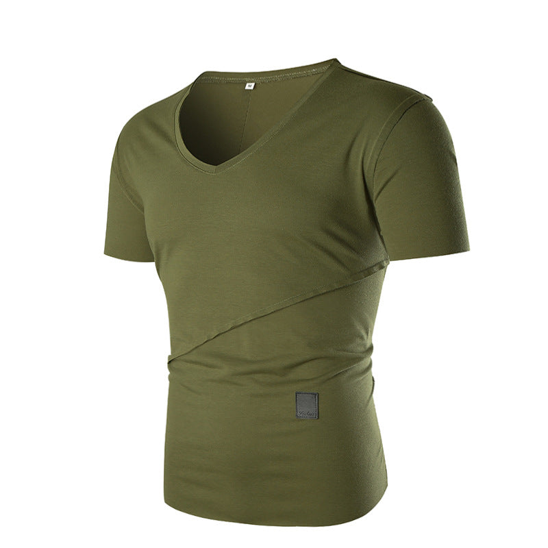 Herren T-Shirt V-Ausschnitt Elastisch Asymmetrisch Modern