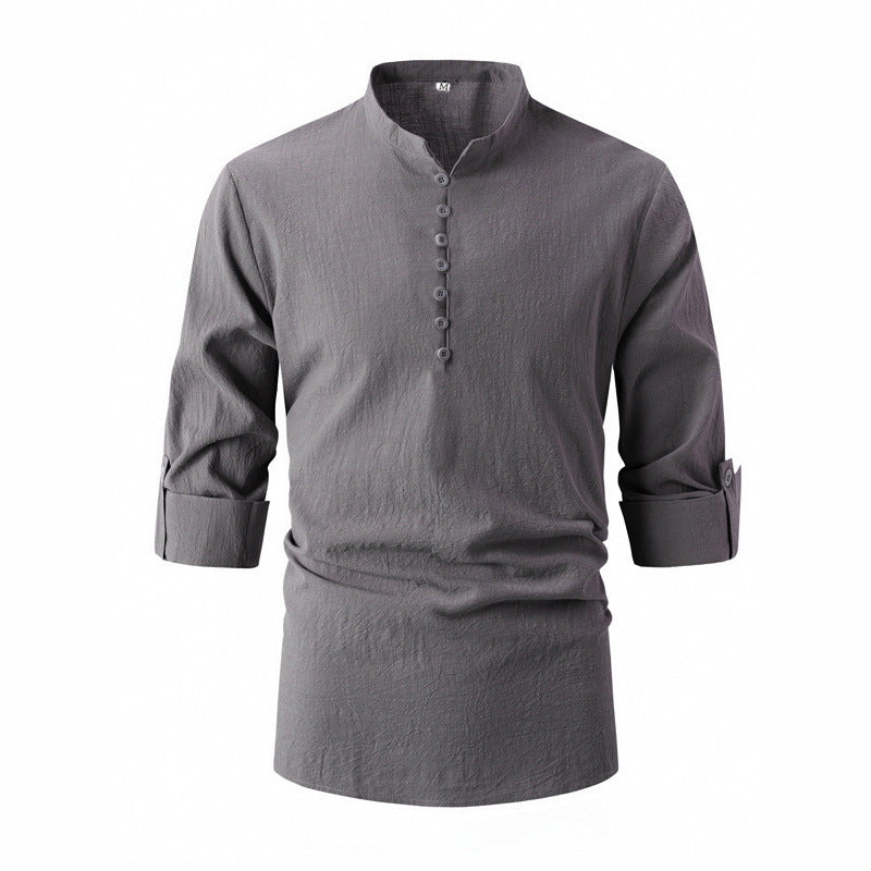Herren Langarmhemd Stehkragen Knopfleiste Elegantes Businesshemd