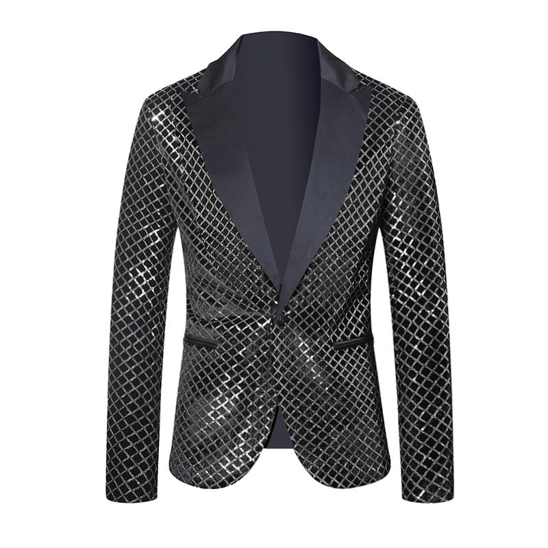 Herren Blazer Modern Pailletten Elegant Schwarzer Abendanzug