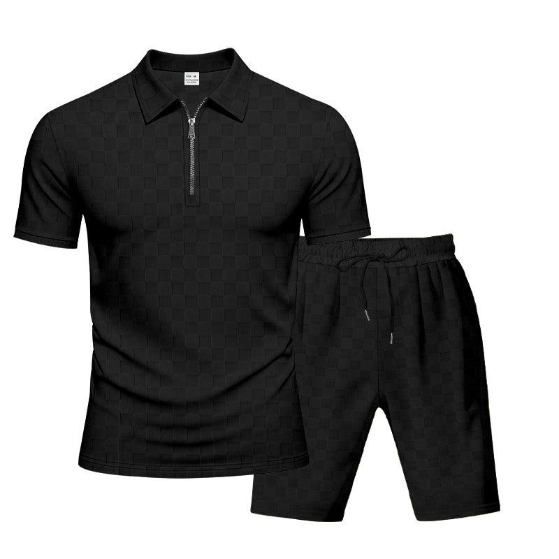 Herren Sportshirt Kurzarm mit Reißverschluss und Sportshorts