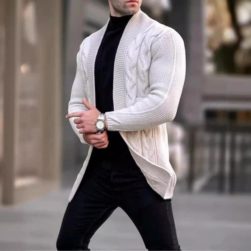 Herren Strickjacke Langärmlig Zopfmuster Grau