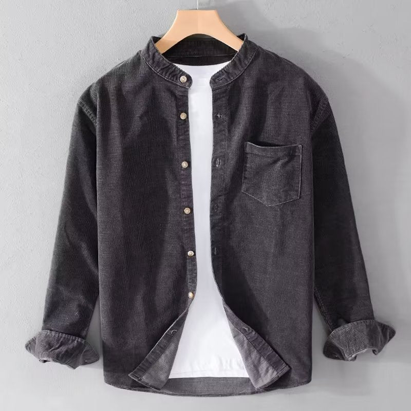 Herren Hemden Slim Fit Mandarin Kragen Elegent