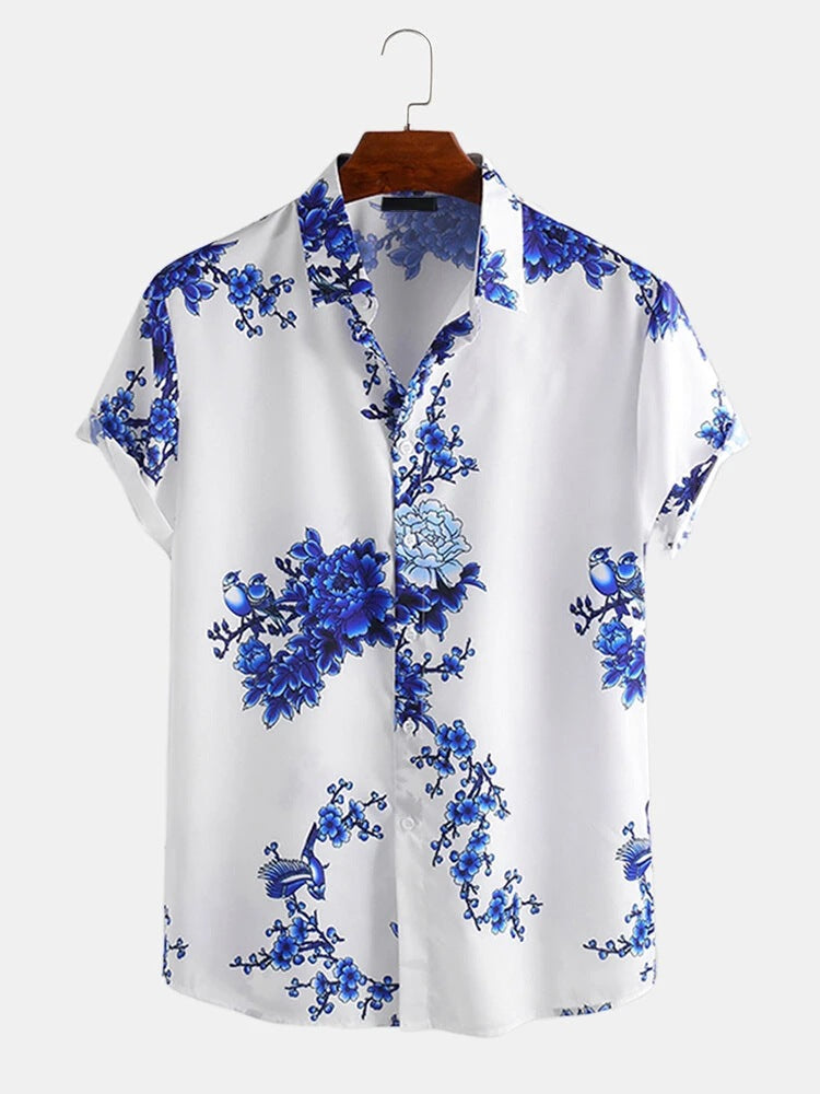 Herren Kurzarmhemd mit Blumenmuster und hochwertigem Stoff