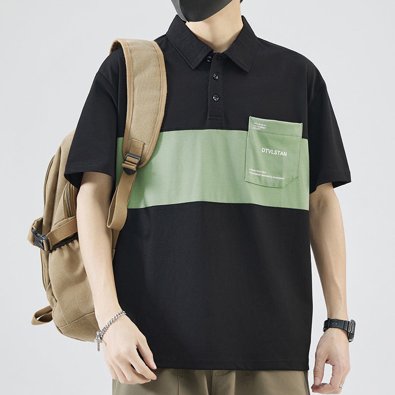 Herren Poloshirt Farbblock Modern mit Brusttasche
