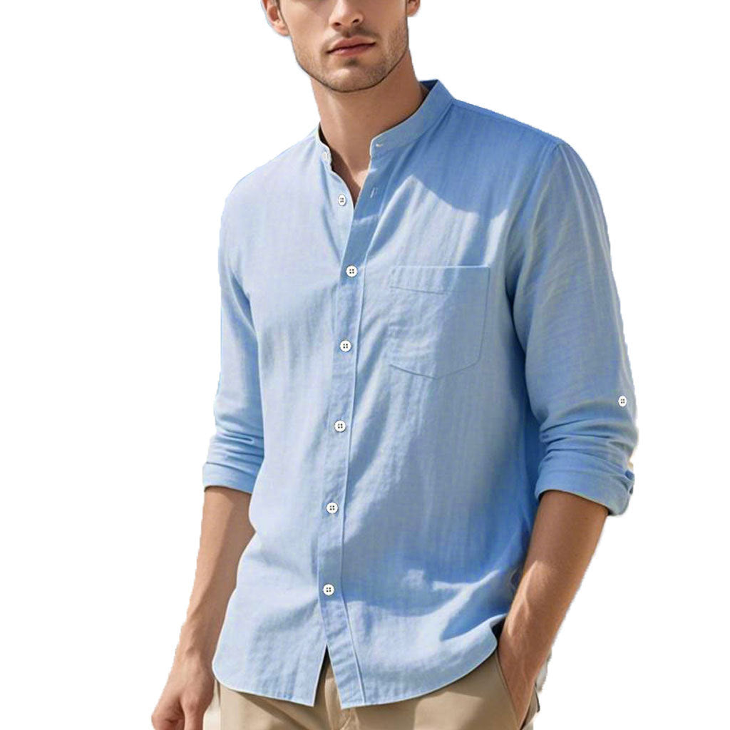 Herren Hemd Henley Stil Strukturiert Baumwolle Elegant