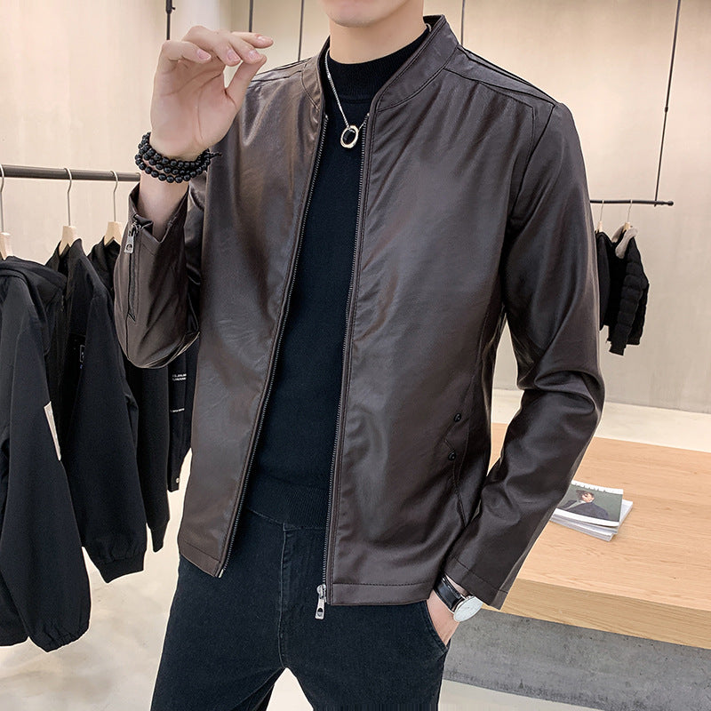Herren Lederjacke Schwarz Minimalistisch mit Taschen