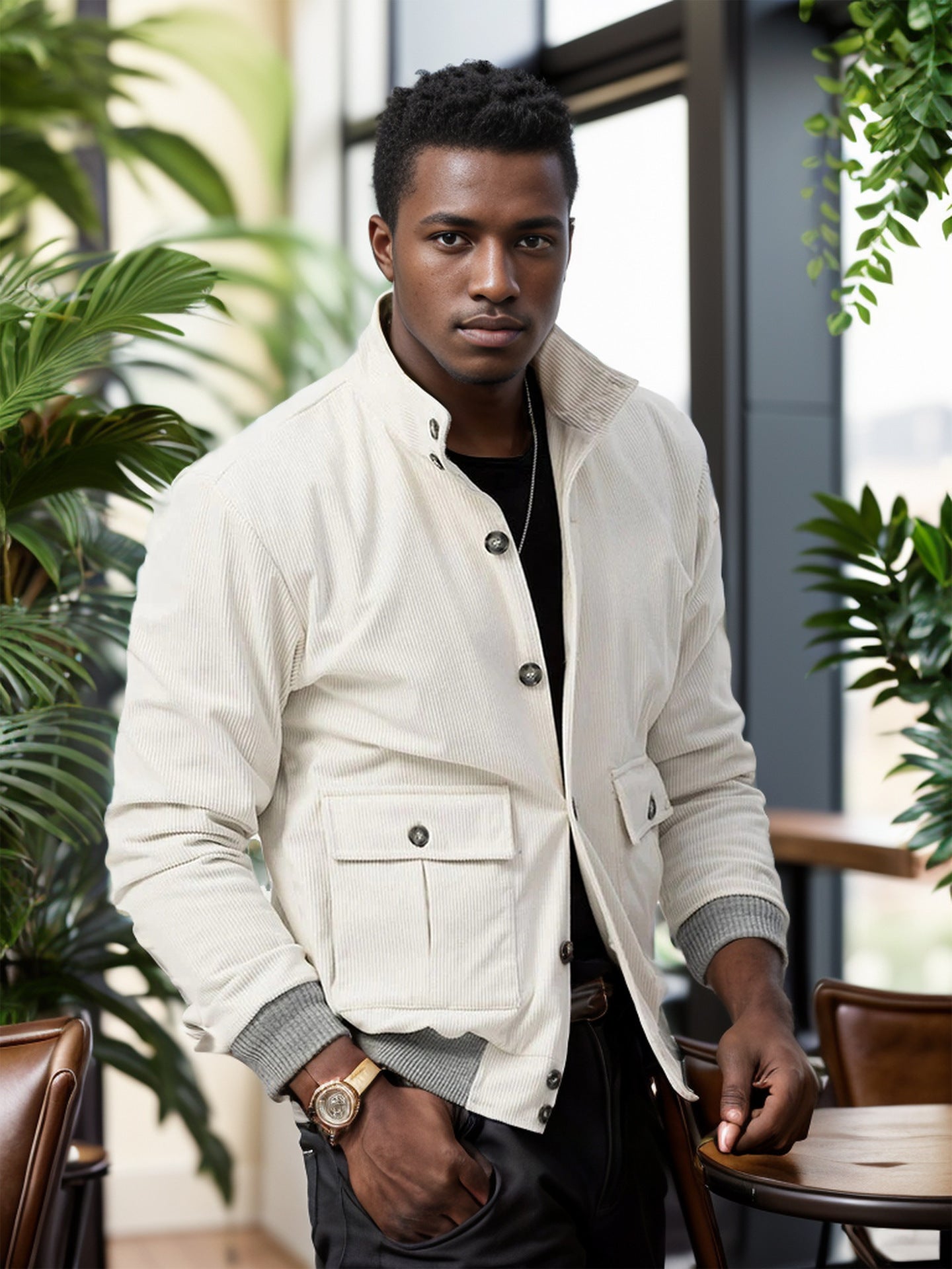 Herren Utilityjacke Modern mit Taschen Stehkragen